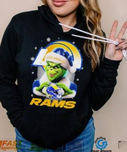 Grinch Hat Santa Los Angeles Rams Helmet Logo Merry Christmas Shirt