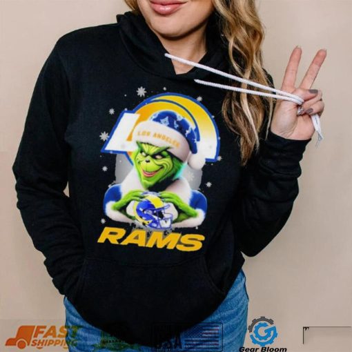 Grinch Hat Santa Los Angeles Rams Helmet Logo Merry Christmas Shirt