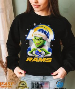 Grinch Hat Santa Los Angeles Rams Helmet Logo Merry Christmas Shirt