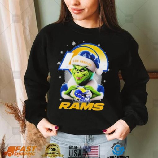 Grinch Hat Santa Los Angeles Rams Helmet Logo Merry Christmas Shirt