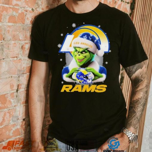 Grinch Hat Santa Los Angeles Rams Helmet Logo Merry Christmas Shirt