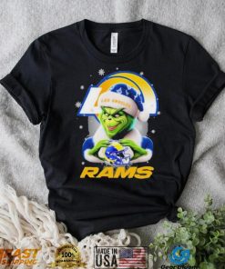 Grinch Hat Santa Los Angeles Rams Helmet Logo Merry Christmas Shirt