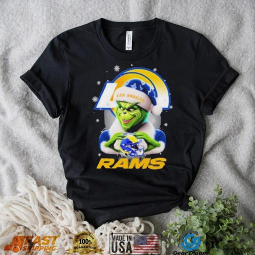 Grinch Hat Santa Los Angeles Rams Helmet Logo Merry Christmas Shirt