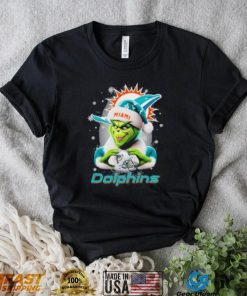 Grinch Hat Santa Miami Dolphins Helmet Logo Merry Christmas Shirt