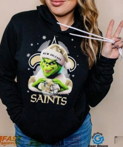 Grinch Hat Santa New Orleans Saints Helmet Logo Merry Christmas Shirt