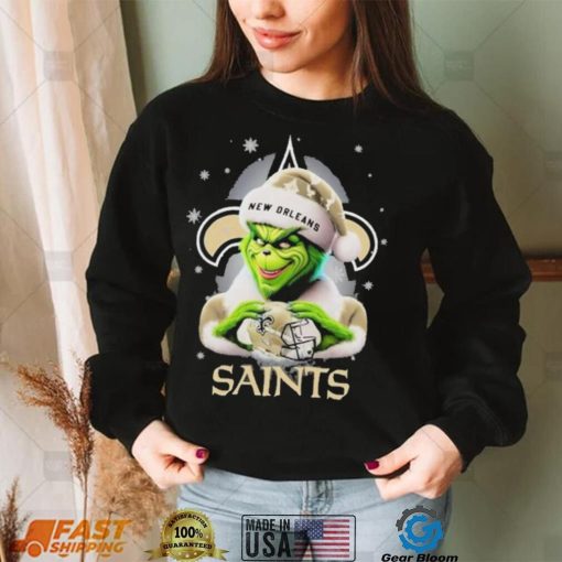 Grinch Hat Santa New Orleans Saints Helmet Logo Merry Christmas Shirt