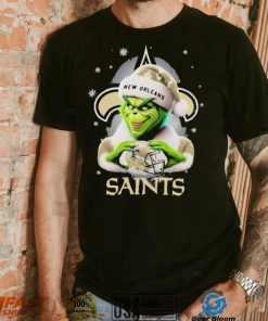 Grinch Hat Santa New Orleans Saints Helmet Logo Merry Christmas Shirt