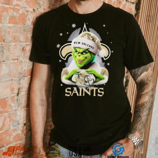 Grinch Hat Santa New Orleans Saints Helmet Logo Merry Christmas Shirt