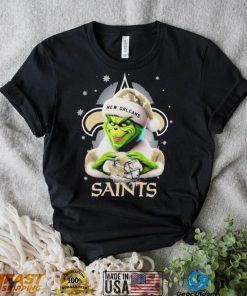 Grinch Hat Santa New Orleans Saints Helmet Logo Merry Christmas Shirt