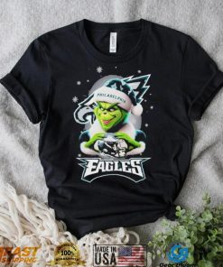 Grinch Hat Santa Philadelphia Eagles Helmet Logo Merry Christmas Shirt