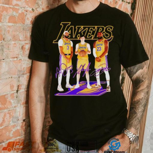 Los Angeles Lakers basketball three members signatures shirt