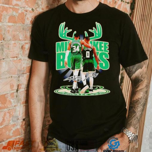 Milwaukee Bucks Giannis Antetokounmpo and Damian Lillard signatures shirt