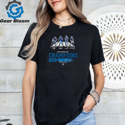 Congratulations Detroit Lions Is Champions Of NFC Championship Game Season 2023 2024 At Jan 28 Levi’s Stadium Abbey Road Team Member Signatures Fan Gifts Merchandise T Shirt