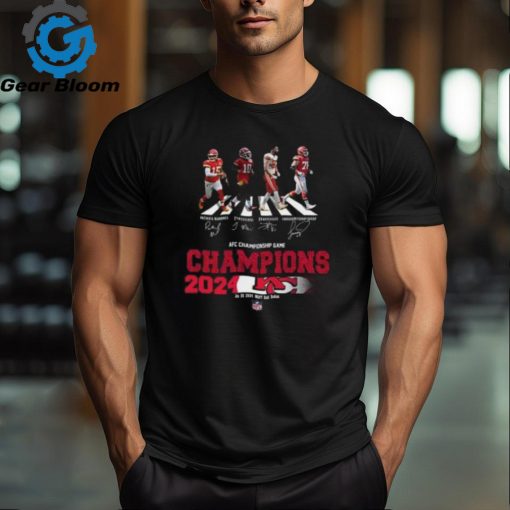 Congratulations Kansas City Chiefs Is Champions Of AFC Championship Game Season 2023 2024 At Jan 28 MT Bank Stadium Abbey Road Team Member Signatures Fan Gifts Merchandise T Shirt