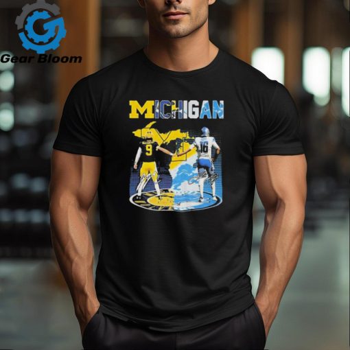 Michigan Wolverines Mc Carthy 9 Detroit Lions Goff 16 signatures t shirt