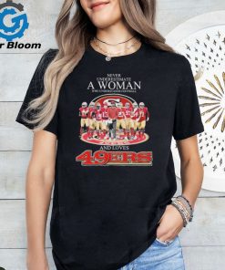 Never Underestimate A Woman Who Understands Football And Loves San Francisco 49ers 2023 2024 NFC Championship Signatures Shirt