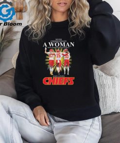 Never underestimate a Woman who understands football and loves Chiefs Kelce Mahomes and Pacheco signatures shirt