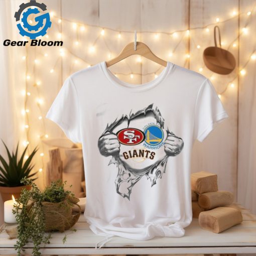 San Francisco 49ers Golden State Warriors and Giants Heartbeat Gift Tee T Shirt