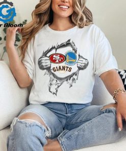 San Francisco 49ers Golden State Warriors and Giants Heartbeat Gift Tee T Shirt