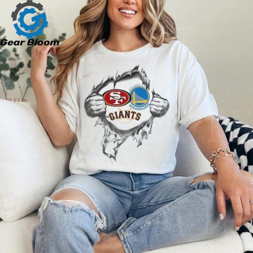 San Francisco 49ers Golden State Warriors and Giants Heartbeat Gift Tee T Shirt