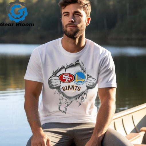 San Francisco 49ers Golden State Warriors and Giants Heartbeat Gift Tee T Shirt