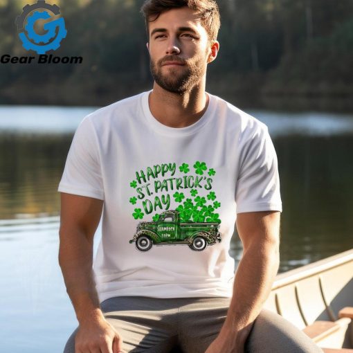 Happy St Patrick’s Day Shamrock Farm Truck Print Casual Shirt