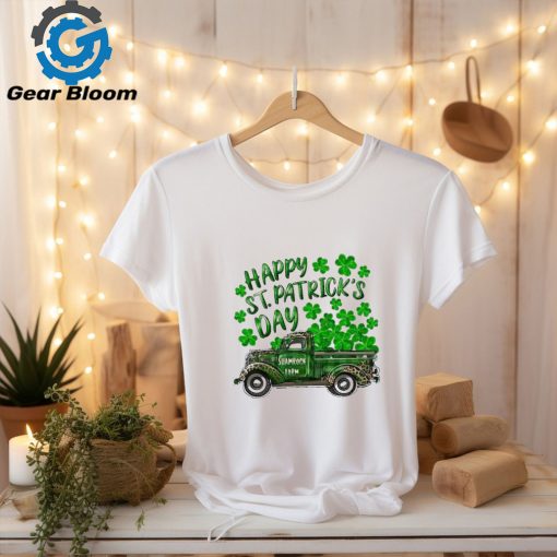 Happy St Patrick’s Day Shamrock Farm Truck Print Casual Shirt