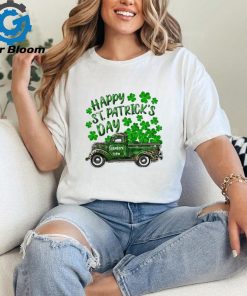 Happy St Patrick’s Day Shamrock Farm Truck Print Casual Shirt