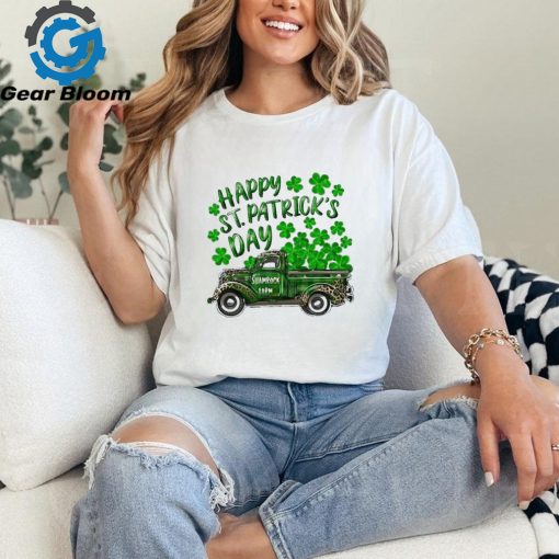 Happy St Patrick’s Day Shamrock Farm Truck Print Casual Shirt