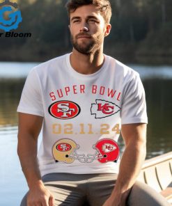 Super Bowl LVIII 2024 San Francisco 49ers vs. Kansas City Chiefs helmet matchup logo shirt