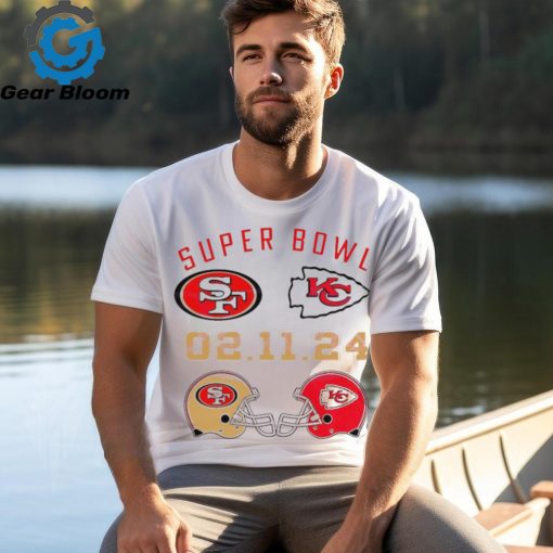 Super Bowl LVIII 2024 San Francisco 49ers vs. Kansas City Chiefs helmet matchup logo shirt