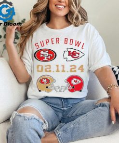 Super Bowl LVIII 2024 San Francisco 49ers vs. Kansas City Chiefs helmet matchup logo shirt