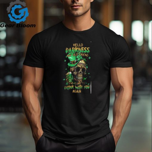 Men’s St. Patricks Day St. Patricks Day Hello Darkness My Old Friend Beer Skull Print T Shirt