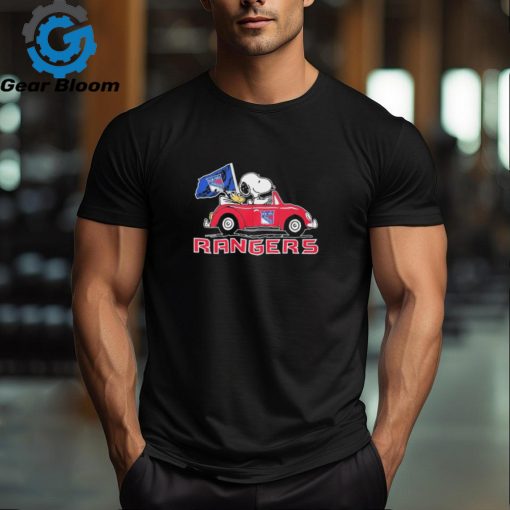 Peanuts Snoopy And Woodstock On Car New York Rangers Hockey Shirt