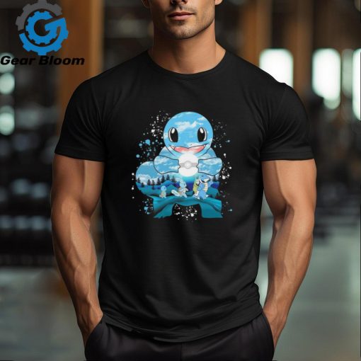 Pokemon Squirtle Wartortle and Blastoise water evolution painting shirt