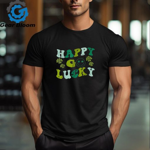 St Patricks Day Happy Go Lucky Shamrock Irish Retro Groovy Shirt