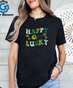 St Patricks Day Happy Go Lucky Shamrock Irish Retro Groovy Shirt