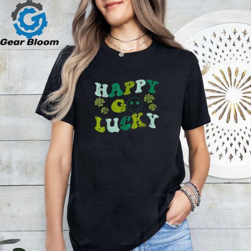 St Patricks Day Happy Go Lucky Shamrock Irish Retro Groovy Shirt