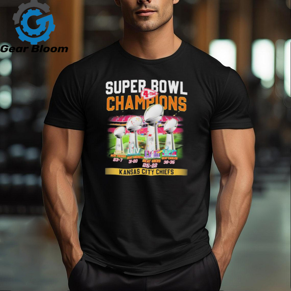 Super Bowl 4 Time Champions Kansas City Chiefs Beat Vikings, Beat 49ers And Beat Eagles Shirt Super Bowl 4 Time Champions Kansas City Chiefs Beat Vikings, Beat 49ers And Beat Eagles Shirt