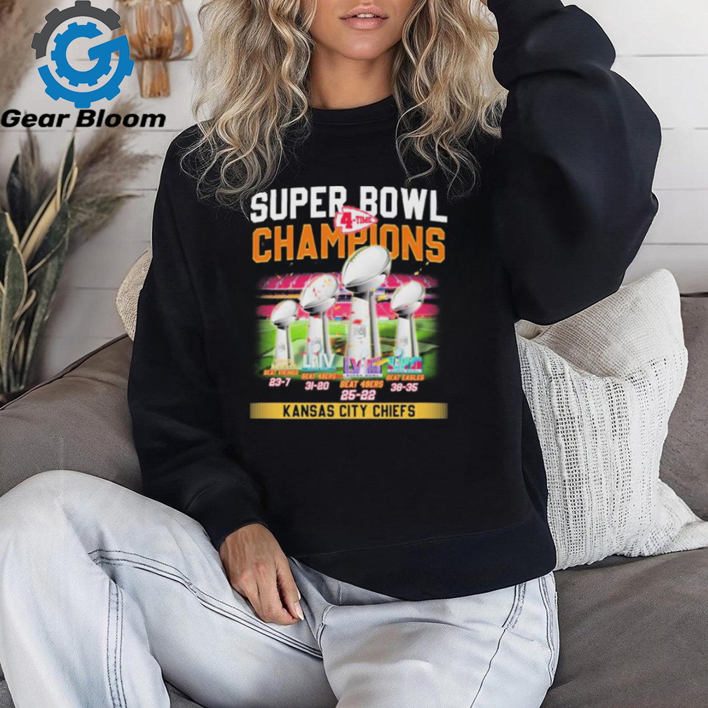 Super Bowl 4 Time Champions Kansas City Chiefs Beat Vikings, Beat 49ers And Beat Eagles Shirt Super Bowl 4 Time Champions Kansas City Chiefs Beat Vikings, Beat 49ers And Beat Eagles Shirt