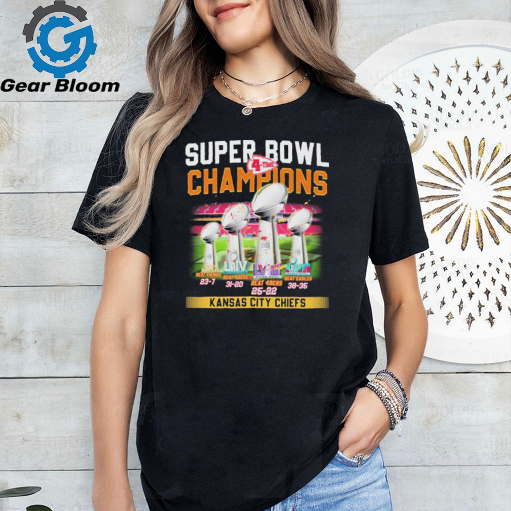 Super Bowl 4 Time Champions Kansas City Chiefs Beat Vikings, Beat 49ers And Beat Eagles Shirt Super Bowl 4 Time Champions Kansas City Chiefs Beat Vikings, Beat 49ers And Beat Eagles Shirt