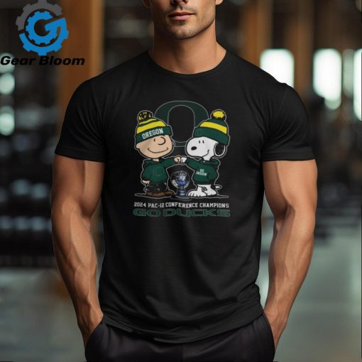 Official Peanuts Snoopy And Charlie Brown Oregon Ducks 2024 Pac 12 Conference Champions Tee Shirt