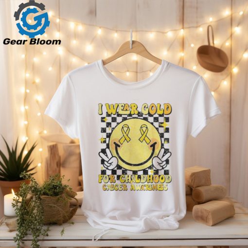 I Wear Gold For Childhood Cancer Awareness Smile Face Groovy Women T shirt