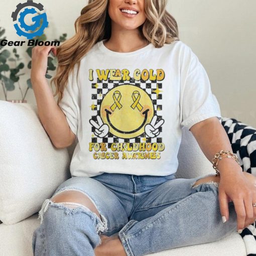 I Wear Gold For Childhood Cancer Awareness Smile Face Groovy Women T shirt