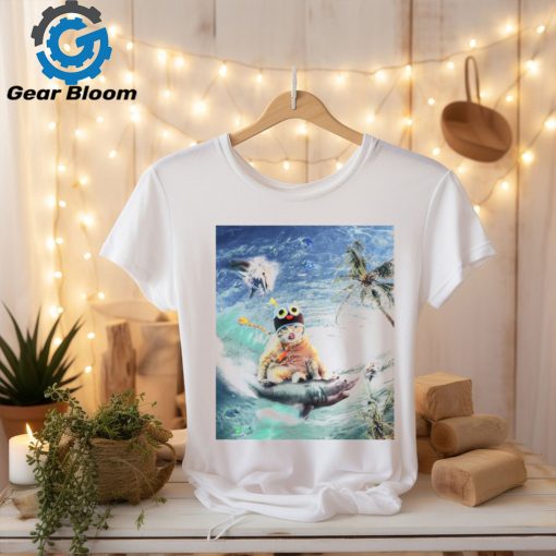 Surfing Kitty Cat Riding Shark shirt