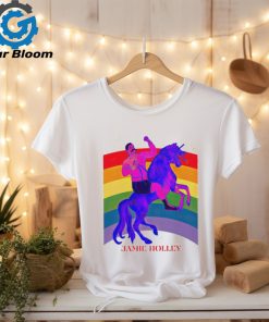 Jamie Holley riding horse rainbow pride shirt