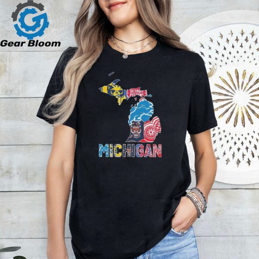 Michigan Sports Teams Michigan Wolverines Detroit Piston Detroit Lions Detroit Tigers And Detroit Junior Red Wings Map shirt