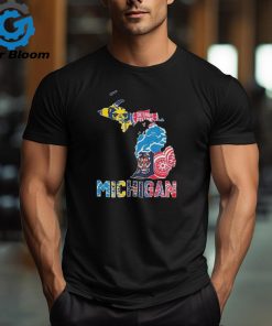 Michigan Sports Teams Michigan Wolverines Detroit Piston Detroit Lions Detroit Tigers And Detroit Junior Red Wings Map shirt