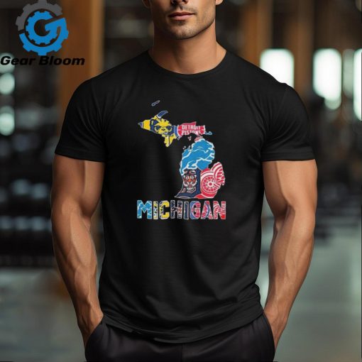 Michigan Sports Teams Michigan Wolverines Detroit Piston Detroit Lions Detroit Tigers And Detroit Junior Red Wings Map shirt