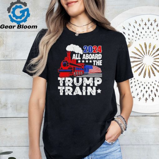 Trump 2024 All Aboard The Trump Train Usa American Flag Shirt